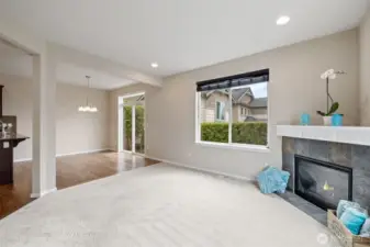 Open to Dining area with  slider to private patio.