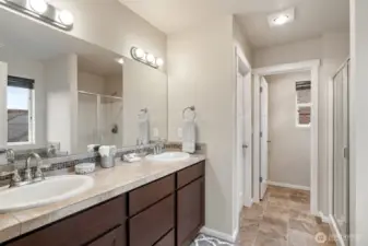Five Piece Primary bath with Dual Vanities.