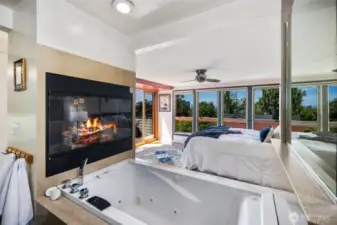 Enjoy a view and the cozy fireplace while you're in the bath!