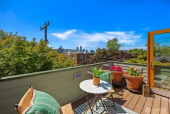 Rooftop deck with beautiful views of the city, sound, and mountains!