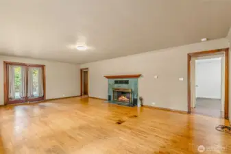 Great room w/ wood burning fireplace