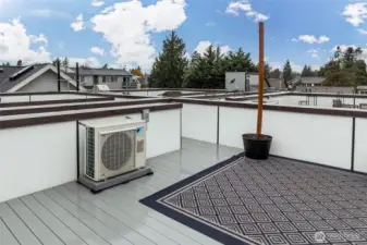 The spacious rooftop deck, complete with gas hookup and city views enrich the city living experience.  Pots and posts are already in place, making it easy to string up lights and set the mood for an evening under the stars.