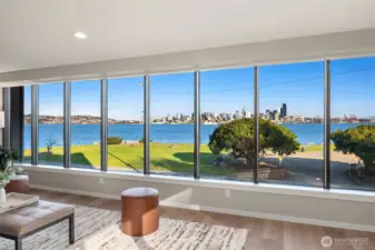 Living room offers front raw seats to the best of Seattle's iconic views