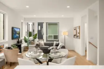 High-end finishes and designer pendant lighting make this kitchen the heart of the home