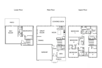 Floorplan of the Andover! 5 bedrooms with den and rec room.  3 levels of luxury living!