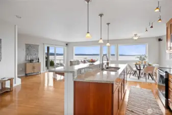 Light and bright with bamboo engineered flooring throughout.