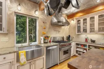 Gourmet kitchen with beautiful tin ceiling