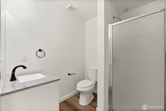 Primary 3/4 Bath with New Slab Top Vanity, Toilet, & Fixtures!