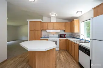 Large island and stainless double basin sink. All appliances included.