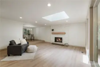 Wood burning fireplace, huge room, great place to entertain!    Dining room is to the left.
