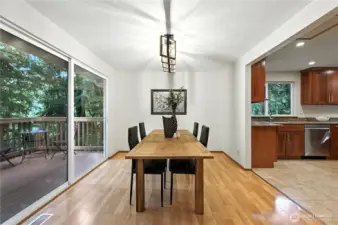 Generous dining room with new fixture.