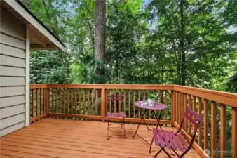 Beautiful, recently-refreshed deck off the dining room for al-fresco dining anytime.