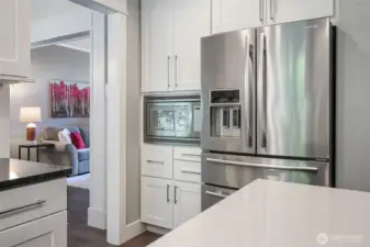 A built-in microwave is conveniently located.