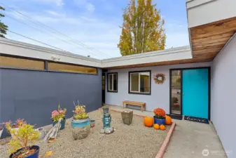 Welcoming entry to this mid-century charmer.