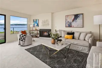 The living room is simply enormous with multiple layout options and lots of wall space for art.