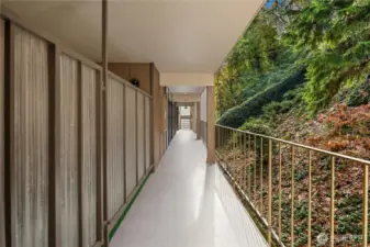 The access to the unit is through this protected hallway and just a few steps from the elevator.