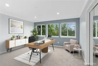 3rd bedroom (downstairs) w/ WIC - virtually staged as a office.