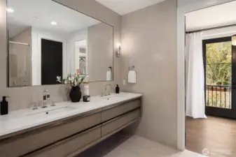 Primary suite with double floating vanity