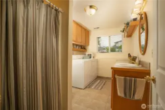 Downstairs bathroom and laundry room all rolled into one