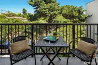 There's a treehouse vibe with this mature evergreen tree - urban living with some privacy!