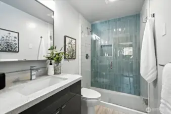 Refreshed three-quarter bath in mother-in law.