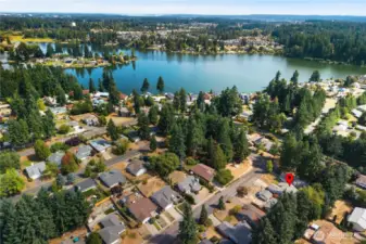 Aerial View of house and  Long Lake