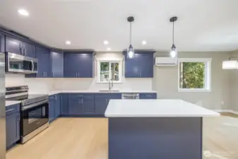 Those navy blue cabinets are stunning!