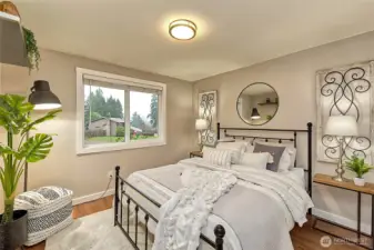 This home has 3 bedrooms. This room has an East facing window.