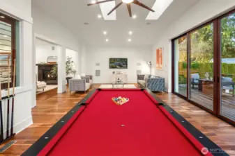 Entertainment lounge featuring a large pool table