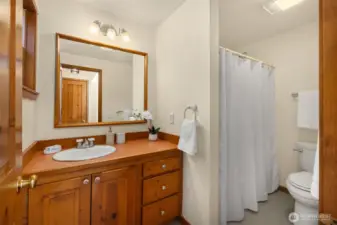 Full bathroom sits between the 2 upper level bedrooms.