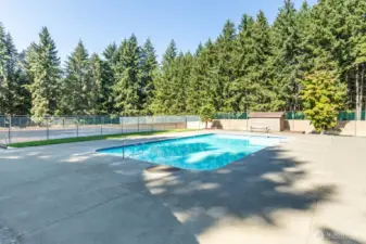 Swimming pool with large deck.