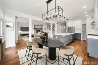 Virtually staged open concept dining/living room