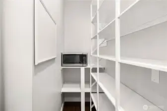 Walk in pantry with electrical for appliance storage and usage