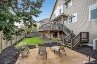 Large, level yard w/ lush green lawn & patio space.