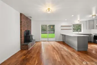 Walk in to an open concept eat in kitchen