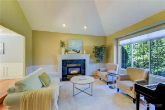 Lovely Living Room with Gas Fireplace and vaulted ceilings