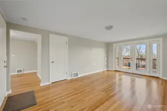 Living room with French doors to deck