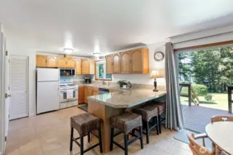 The kitchen has granite counter tops, and opens to the dining area and deck for convenient entertaining.