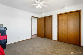 Bedroom #1 has two closets and a ceiling fan, and as I mentioned, also has new carpeting.