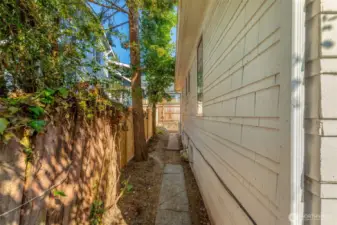 The side yard and walkway, leading to the back yard.
