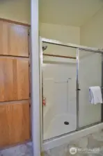 Separate primary bath shower.
