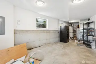 Garage additional storage space has French doors that exit to the front yard.