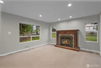 Family room with gas fireplace.