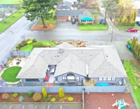 Aerial view of the backside of the home.