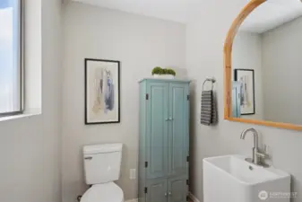 Half bathroom off family room on main floor