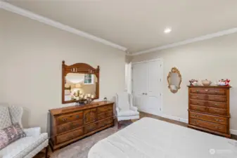 Another view of the downstairs guest bedroom with large closet & recessed lighting.