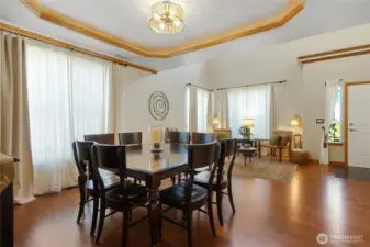 Tray ceiling with lighting.