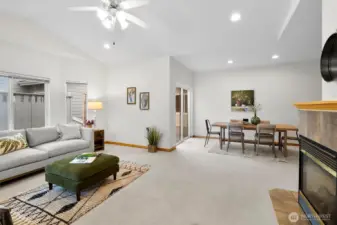 Living room and Dining room with gas fireplace