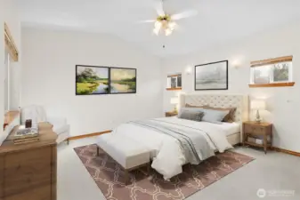 Virtually staged primary bedroom.