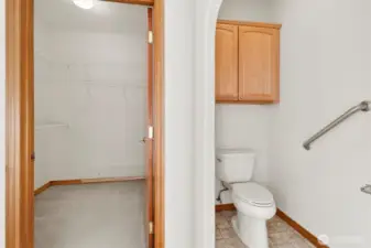 Primary bathroom with grab bar installed.